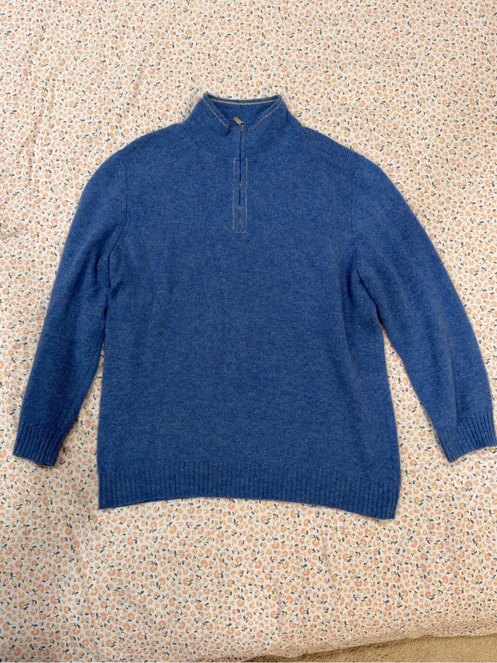 FEDELI 100% Cashmere Quarter Zip Sweater Made in Italy Size 56 Blue